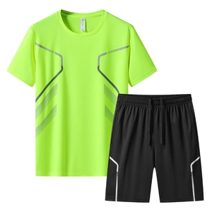 Ensemble de sport séchage rapide t-shirt vert fluo et short noir pour fitness fitness