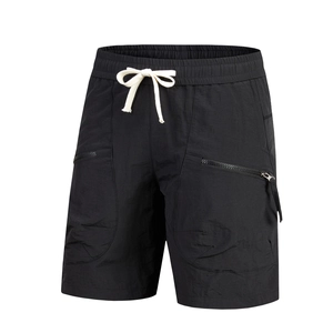 Men Casual Nylon Quick Dry Sports Shorts Elastic Drawstring Waist Zipper Pockets Lightweight Summer Breathable Shorts