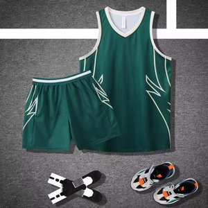Men's forest green quick-dry basketball jersey set with athletic white side stripes