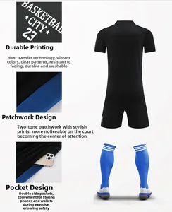 Detail of breathable mesh fabric and heat transfer print on basketball jersey set