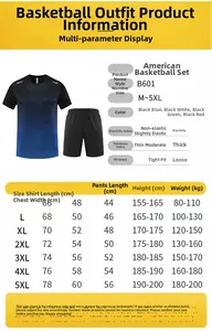 Men's basketball tracksuit size chart for quick-dry shirts and training shorts
