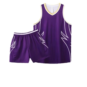 Men's purple basketball jersey set with quick-dry fabric and flame side stripe detail