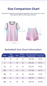 Tableau détaillé des tailles pour ensemble de basket avec guide de taille et poids