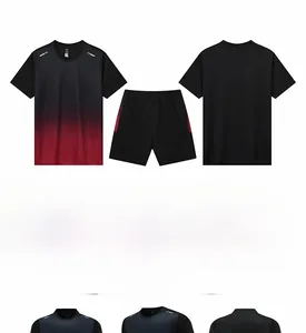 Detail view of quick-dry men's basketball uniform set in gradient black and red colors