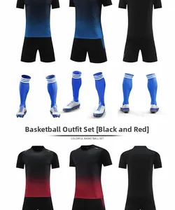 Detail showing red and black gradient basketball set with breathable quick-dry fabric