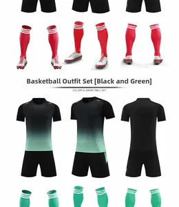 Detail view of the black and green gradient sports suit with dry-fit shirt and shorts