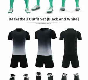 Front and back view of men's quick-dry black and white gradient sports t-shirt and shorts set
