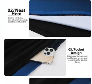 Detail of reinforced double-stitched hem and hidden side pocket on quick-dry gym set