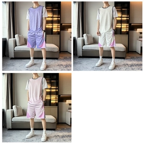 Détails de l'ensemble de basket pour homme en violet clair, blanc cassé et rose pâle