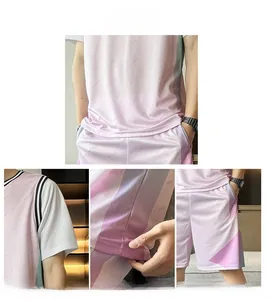 Détail montrant la texture respirante et le patchwork latéral sur l'ensemble de basket rose