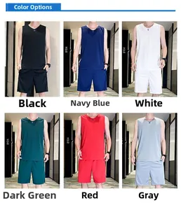 Detailed grid showing quick-dry sports suits in six colors including black, navy, and red