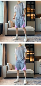 Détail de l'ensemble de basket pour hommes avec patchwork géométrique gris et tissu respirant