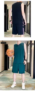 Detail view of quick-dry sports set with v-neck tank top and outdoor printed shorts