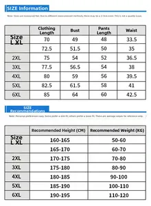 Detailed size chart for men's basketball uniform set from L to 6XL with measurements