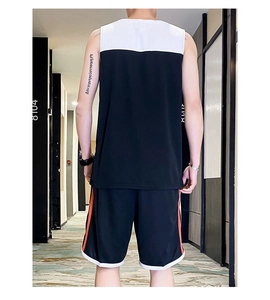 Detailed back view of men's breathable sports jersey set with contrast side stripes