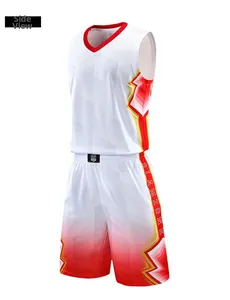 Side view of white mesh basketball uniform featuring red and yellow gradient print