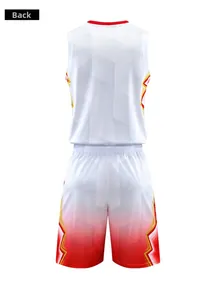 Back view of men's basketball uniform featuring white fabric and red gradient design