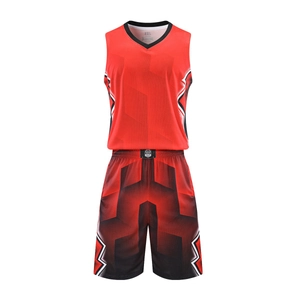 Men's basketball jersey set with red and black lightning patterns and breathable mesh