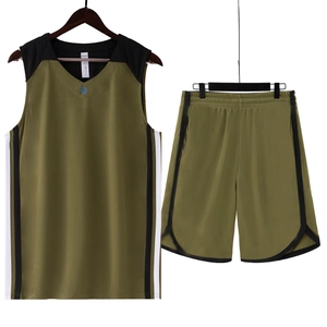 Men's olive green basketball set with breathable mesh jersey and shorts for training