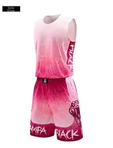 Side view of pink gradient basketball jersey set with snake pattern and Black Mamba text