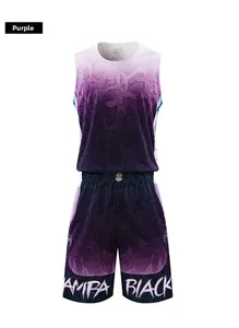 Detail of purple gradient basketball jersey set with Mamba Black print and mesh fabric