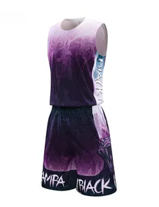 Detail view of purple gradient basketball jersey set with snake pattern and Black Mamba text