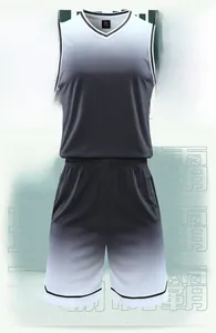 Detail of men's breathable basketball jersey with black-to-white gradient and mesh fabric
