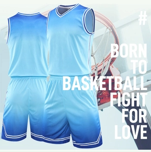 Detail of blue gradient basketball uniform set showing breathable honeycomb mesh fabric