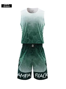 Detail of dark green basketball jersey set with gradient snakeskin pattern and mesh fabric