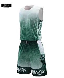 Side view detail of a gradient green basketball jersey featuring snake skin textures