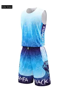Side view of gradient blue and purple basketball jersey set with snakeskin texture