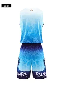 Back view of basketball uniform set featuring purple gradient snake skin texture and Mamba text