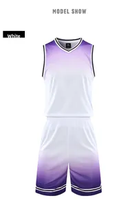 Detail of white-to-purple gradient basketball jersey with breathable mesh fabric texture