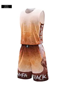 Side view of gradient orange basketball uniform set with snake pattern and Black Mamba text