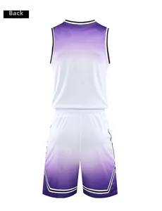 Back view of a purple gradient basketball jersey set with breathable mesh fabric