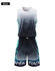 Flat lay of men's basketball jersey set featuring black and white gradient snake pattern