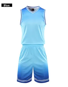 Detail of blue gradient basketball jersey with breathable mesh texture and V-neck line