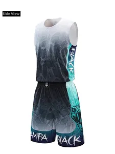 Side view of men's gradient basketball jersey set with breathable fabric detail