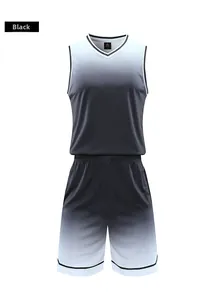 Detail of black and white gradient basketball uniform set with breathable mesh fabric