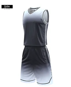 Side view of men's breathable basketball uniform set with grey and white gradient pattern