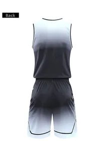 Back view of men's basketball uniform set featuring a modern black and white gradient design
