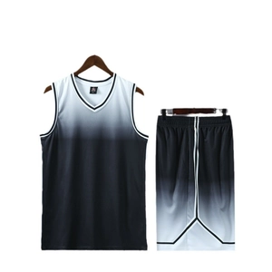 Breathable men's basketball jersey set with black and white gradient mesh fabric