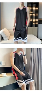 Detail of breathable quick-dry fabric on men's black basketball jersey with side stripes