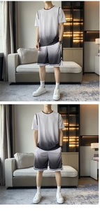 Détail de l'ensemble de sport d'été pour hommes avec dégradé noir et blanc et tissu respirant