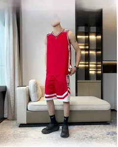 Detail of red and white breathable basketball jersey with star print and mesh fabric texture