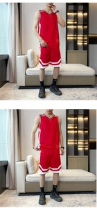 Detail view of red quick-dry basketball jersey set with Never Stop print and mesh fabric