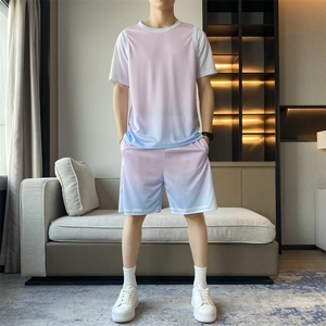 T-shirt et Short de Sport Dégradé Homme Été Respirant Séchage Rapide Deux Pièces Basketball Tenue Athlétique Décontractée