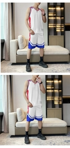 Breathable white basketball uniform for men with side stripes and mesh fabric detail