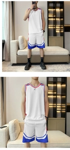 Detail of breathable mesh fabric on men's basketball jersey set with contrast stripes