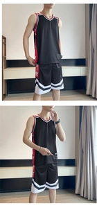 Detail of quick-dry mesh fabric and side star pattern on black basketball jersey set